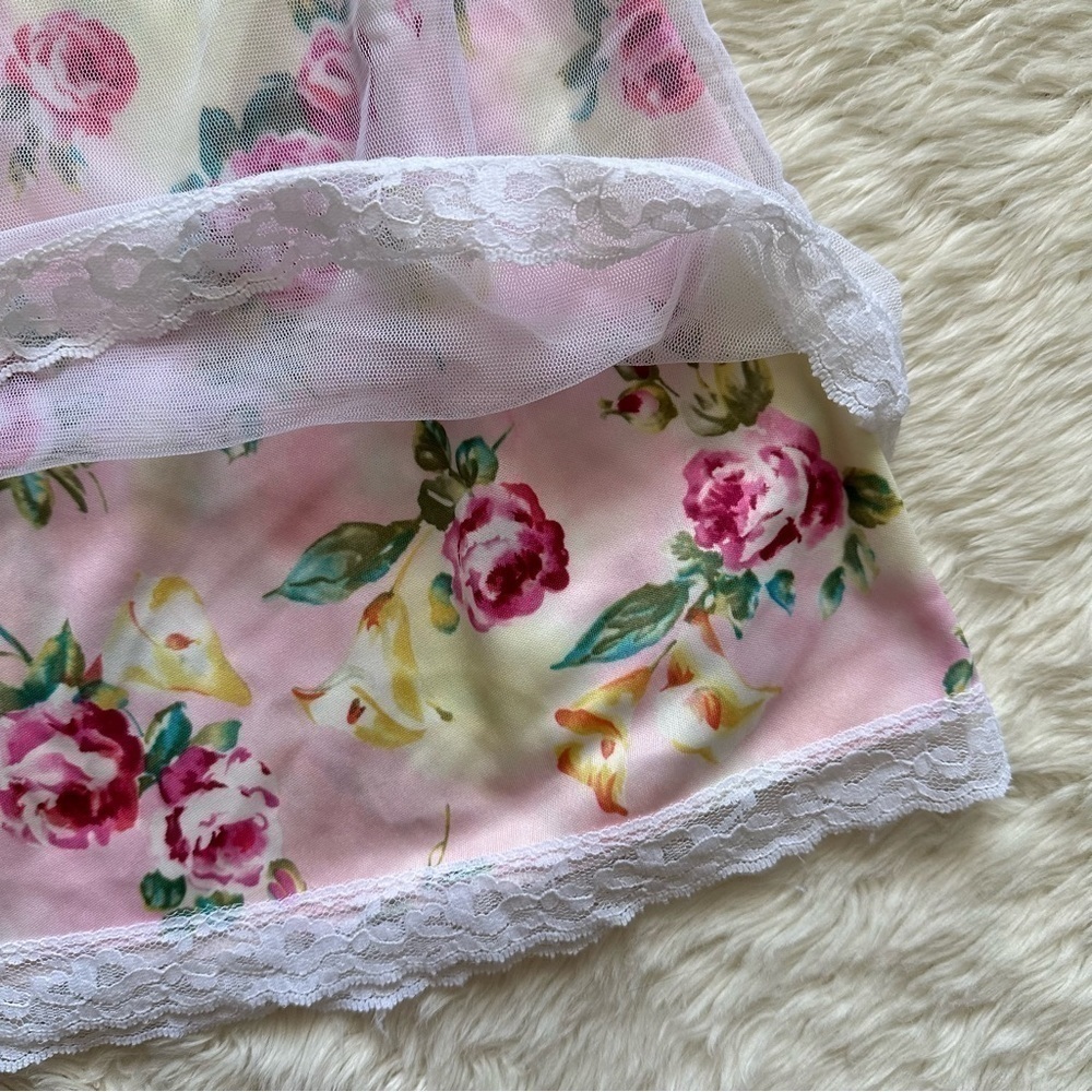 Pucker Up Slip Nightgown Sleepwear Vintage Floral Lace Pink L - Picture 7 of 12